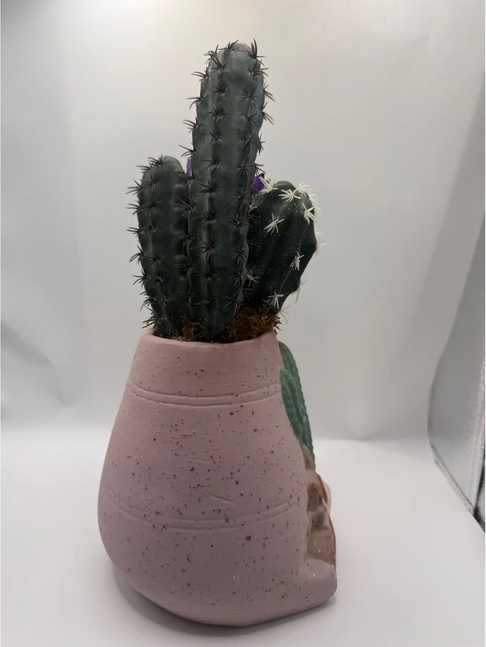 1980s Southwestern-style ceramic cactus planter artificial arrangement